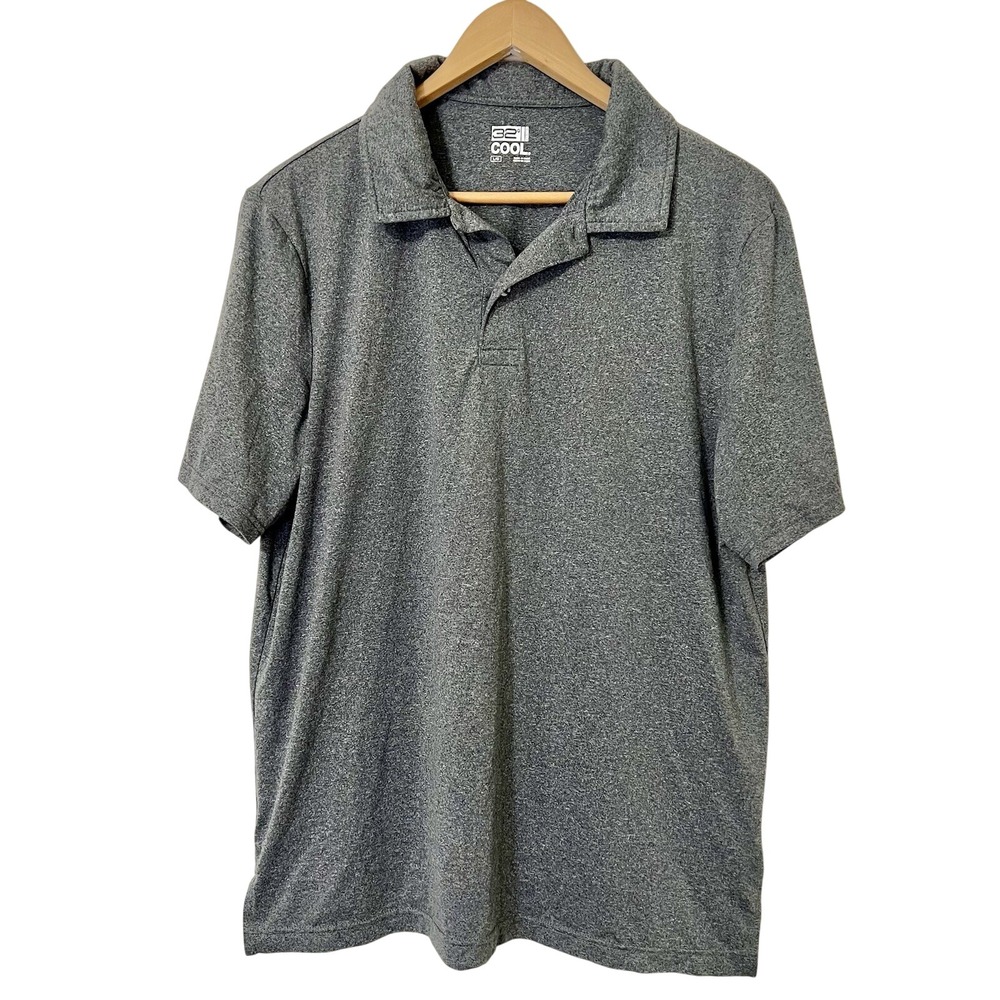 32 Degrees Cool Mens Polo Shirt Gray Short Sleeve Casual Sport Athleisure Golf